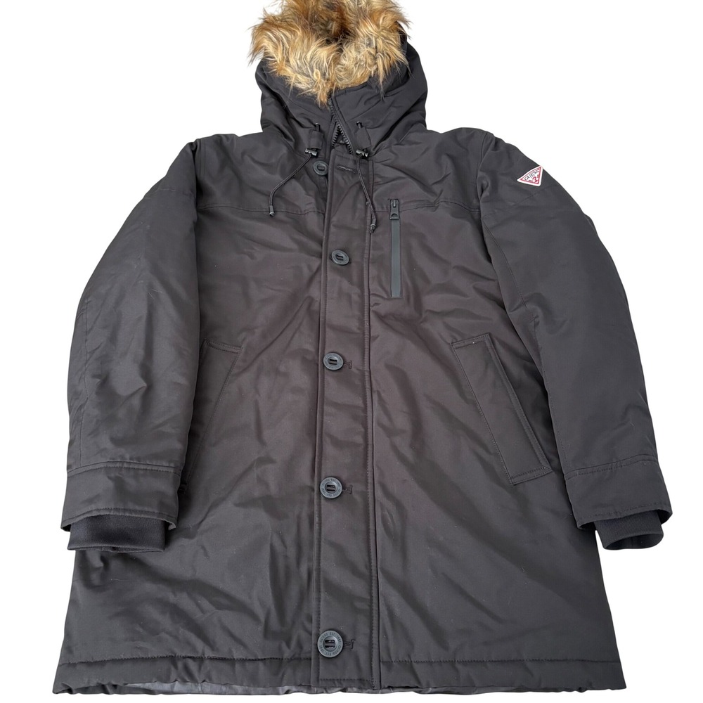 Guess Mens Heavyweight Hooded Parka Jacket Black Faux Fur Trim Style 119RP325 L